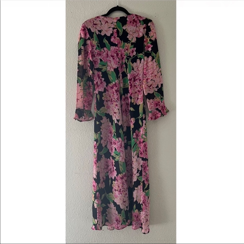 Lennie LNY New York black/pink floral maxi ruffle sleeve dress